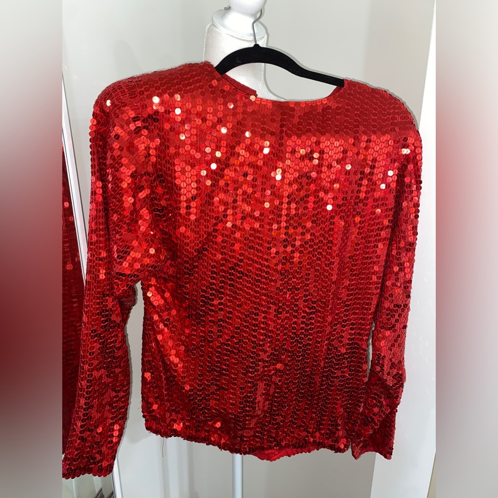 Sequined top, sparkly top, red sequins, party top, red top